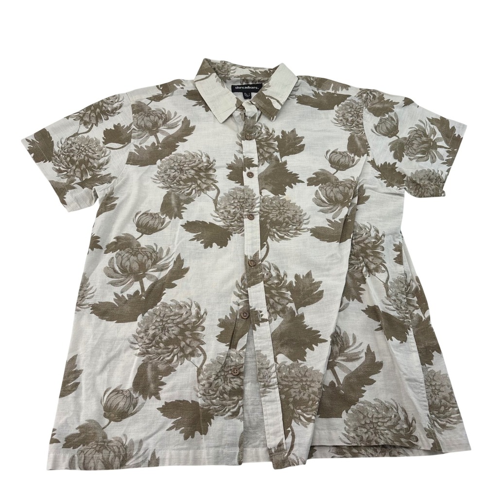 Threadbare Mens Large Floral Chrysanthemum Short Sleeve Button Down Shirt Cotton
